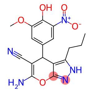 6-amino-4-{4-hydroxy-3-nitro-5-methoxyphenyl}-3-propyl-1,4-dihydropyrano[2,3-c]pyrazole-5-carbonitrile