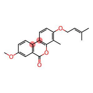 6H-Dibenzo[b,d]pyran-6-one, 8-methoxy-4-methyl-3-[(3-methyl-2-buten-1-yl)oxy]-