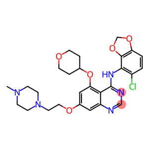 N-(5-Chloro-1,3-benzodioxol-4-yl)-7-[2-(4-methyl-1-piperazinyl)ethoxy]-5-[(tetrahydro-2H-pyran-4-yl)oxy]-4-quinazolinamine                                   Saracatinib (AZD0530)