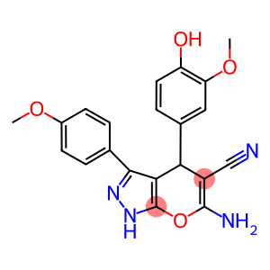 6-amino-4-(4-hydroxy-3-methoxyphenyl)-3-(4-methoxyphenyl)-1,4-dihydropyrano[2,3-c]pyrazole-5-carbonitrile