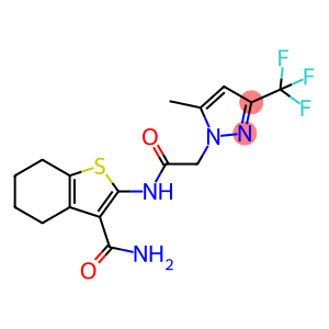 1H-Pyrazole-1-acetamide, N-[3-(aminocarbonyl)-4,5,6,7-tetrahydrobenzo[b]thien-2-yl]-5-methyl-3-(trifluoromethyl)-