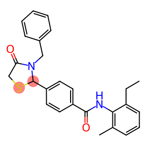 4-(3-benzyl-4-oxo-1,3-thiazolidin-2-yl)-N-(2-ethyl-6-methylphenyl)benzamide