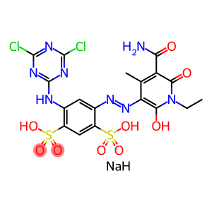 1,3-Benzenedisulfonic acid, 4-5-(aminocarbonyl)-1-ethyl-1,6-dihydro-2-hydroxy-4-methyl-6-oxo-3-pyridinylazo-6-(4,6-dichloro-1,3,5-triazin-2-yl)amino-, disodium salt