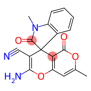 2'-amino-1,7'-dimethyl-1,3-dihydro-2,5'-dioxospiro(2H-indole-3,4'-4'H,5'H-pyrano[4,3-b]pyran)-3'-carbonitrile