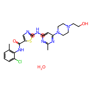 Dasatinib monohydrate      N-(2-Chloro-6-methylphenyl)-2-[[6-[4-(2-hydroxyethyl)-1-piperazinyl]-2-methyl-4-pyrimidinyl]amino]-5-thiazolecarboxamide monohydrate