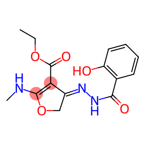 3-Furancarboxylic  acid,  4,5-dihydro-4-[(2-hydroxybenzoyl)hydrazono]-2-(methylamino)-,  ethyl  ester  (9CI)