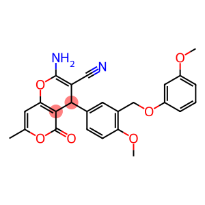 2-amino-4-{4-methoxy-3-[(3-methoxyphenoxy)methyl]phenyl}-7-methyl-5-oxo-4H,5H-pyrano[4,3-b]pyran-3-carbonitrile