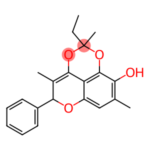 4,8-Dimethyl-5-phenyl-2-methyl-2-ethyl-5H-pyrano[4,3,2-de]-1,3-benzodioxin-9-ol