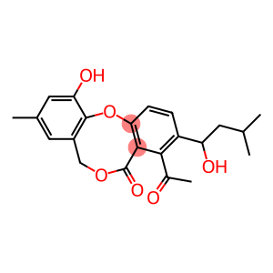 11-Hydroxy-4-acetyl-9-methyl-3-(1-hydroxy-3-methylbutyl)-5H,7H-dibenzo[b,g][1,5]dioxocin-5-one