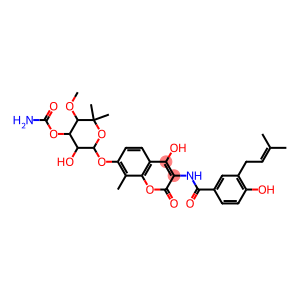 7-[Tetrahydro-4-(carbamoyloxy)-3-hydroxy-5-methoxy-6,6-dimethyl-2H-pyran-2-yloxy]-4-hydroxy-3-[4-hydroxy-3-(3-methyl-2-butenyl)benzoylamino]-8-methyl-2H-1-benzopyran-2-one